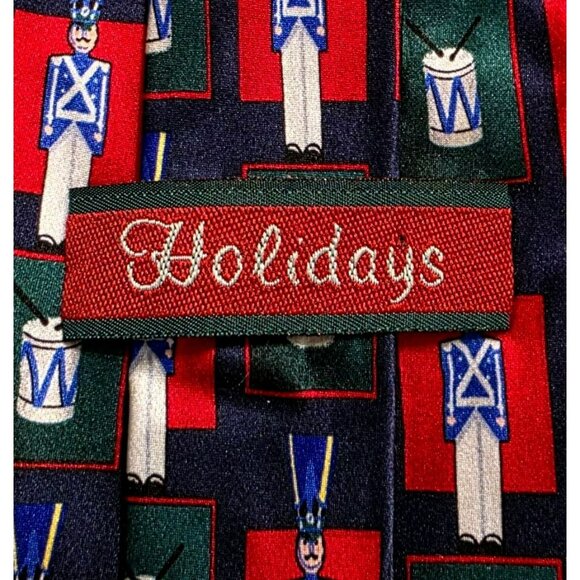 VTG Holidays Neck Tie Toy Soldier Drum Silk Red Blue Green Christmas Drummer Boy - Picture 3 of 5